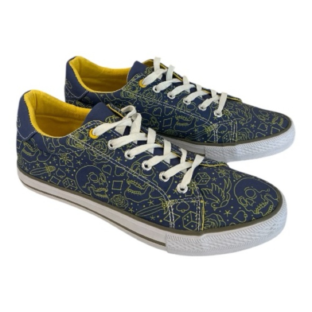 Ed Hardy Mens Sz 10 Star and Skull Print Low Top Blue Lace Sneakers